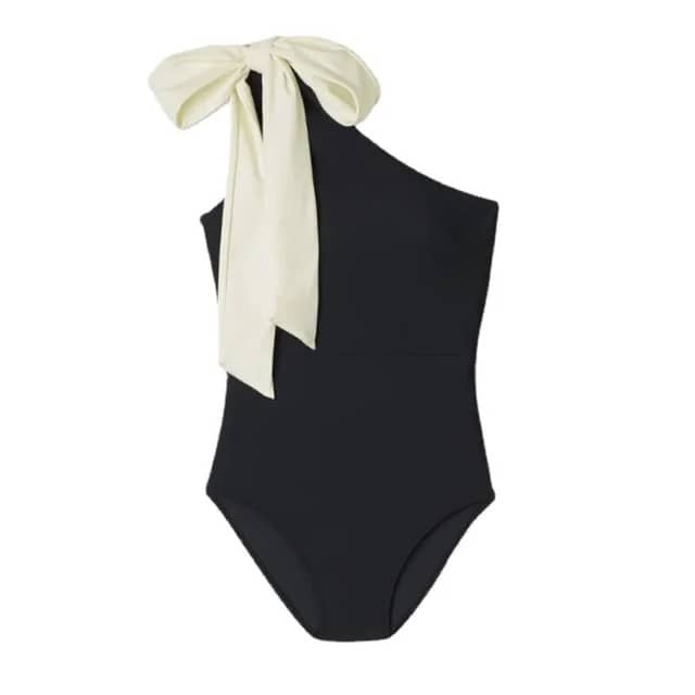 Classic Black Swimsuit With White Bow
