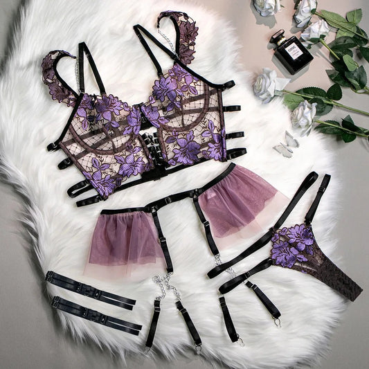 Plum Garden With Delicate Chains Lingerie Set