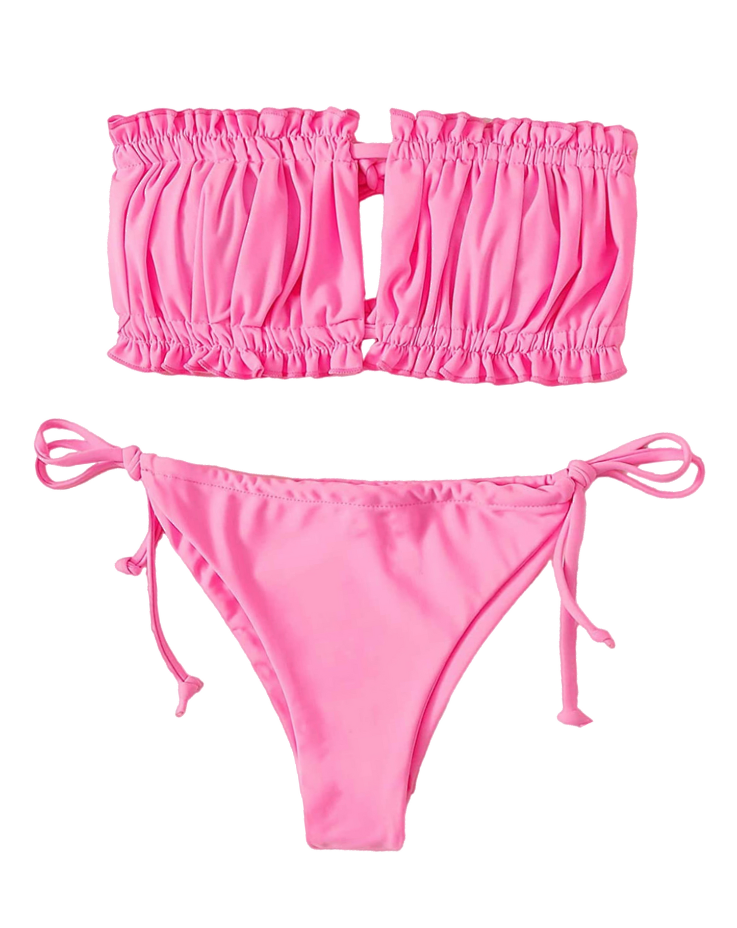 Pink Ruched Bandeau Bikini Set