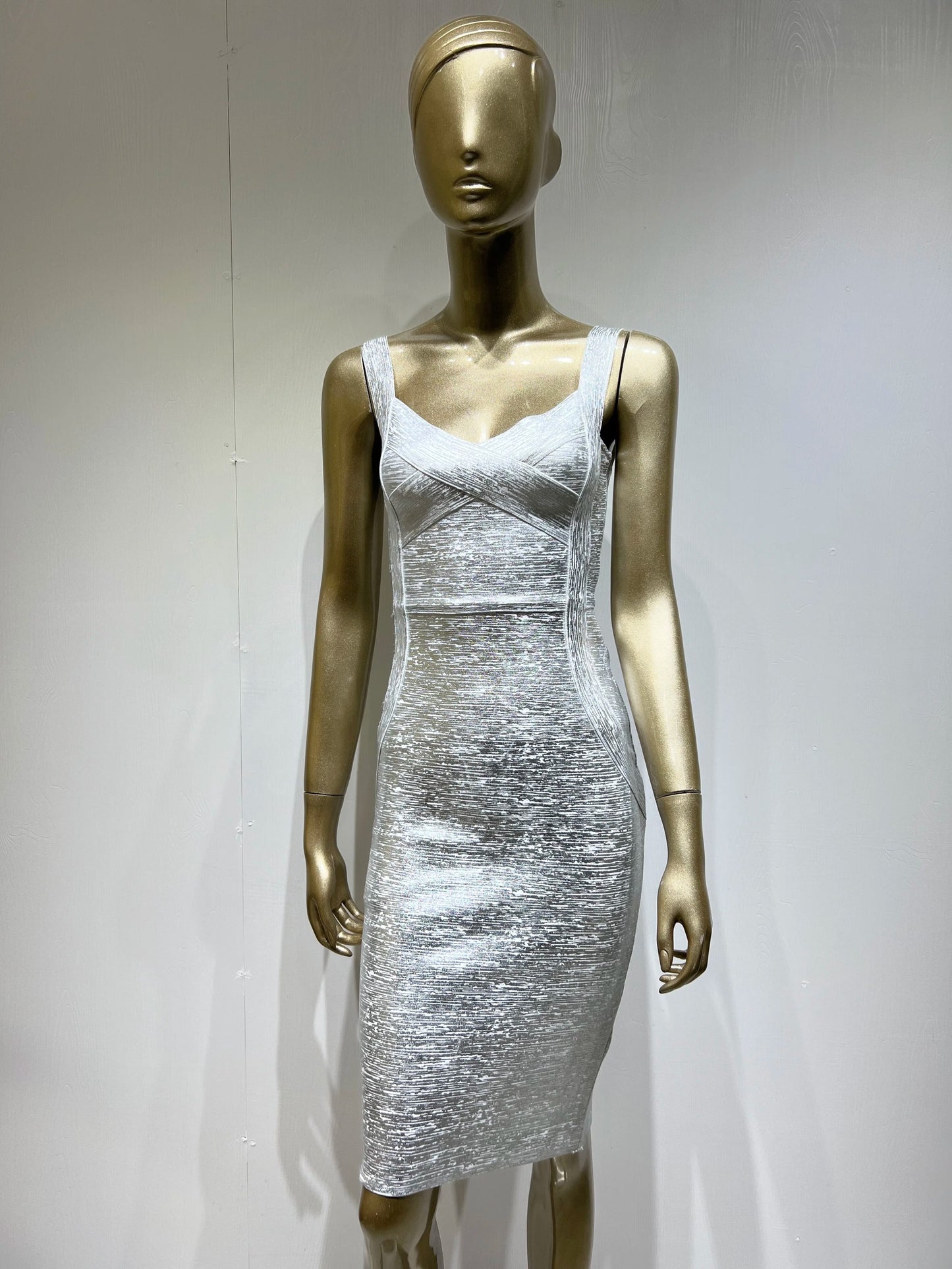 Golden Or Silver Goddess Glamour Shimmering Summer Party Bandage Dress
