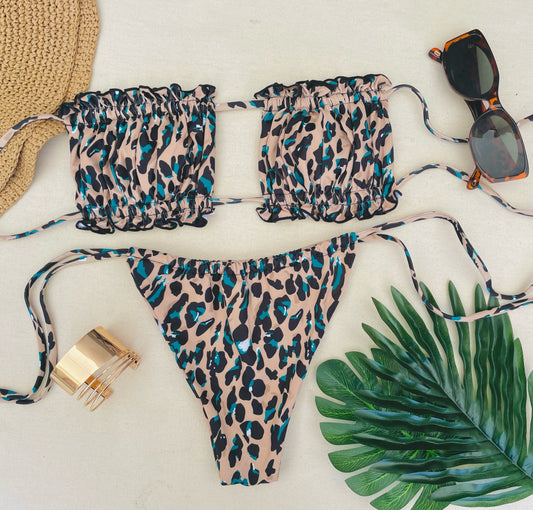 Ruched Bikini Set Leopard Print