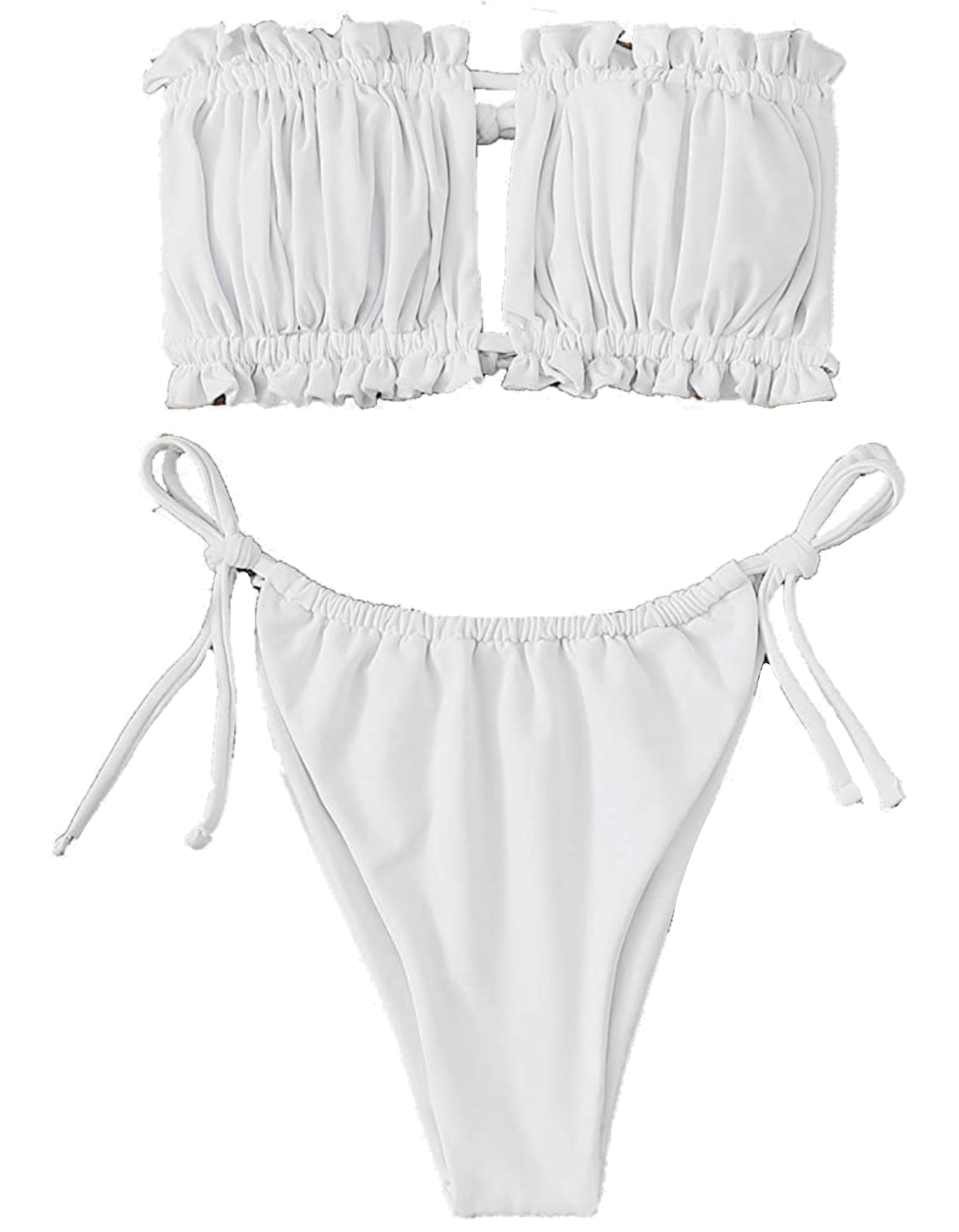 Pure Elegance White Ruched Bandeau Bikini Set