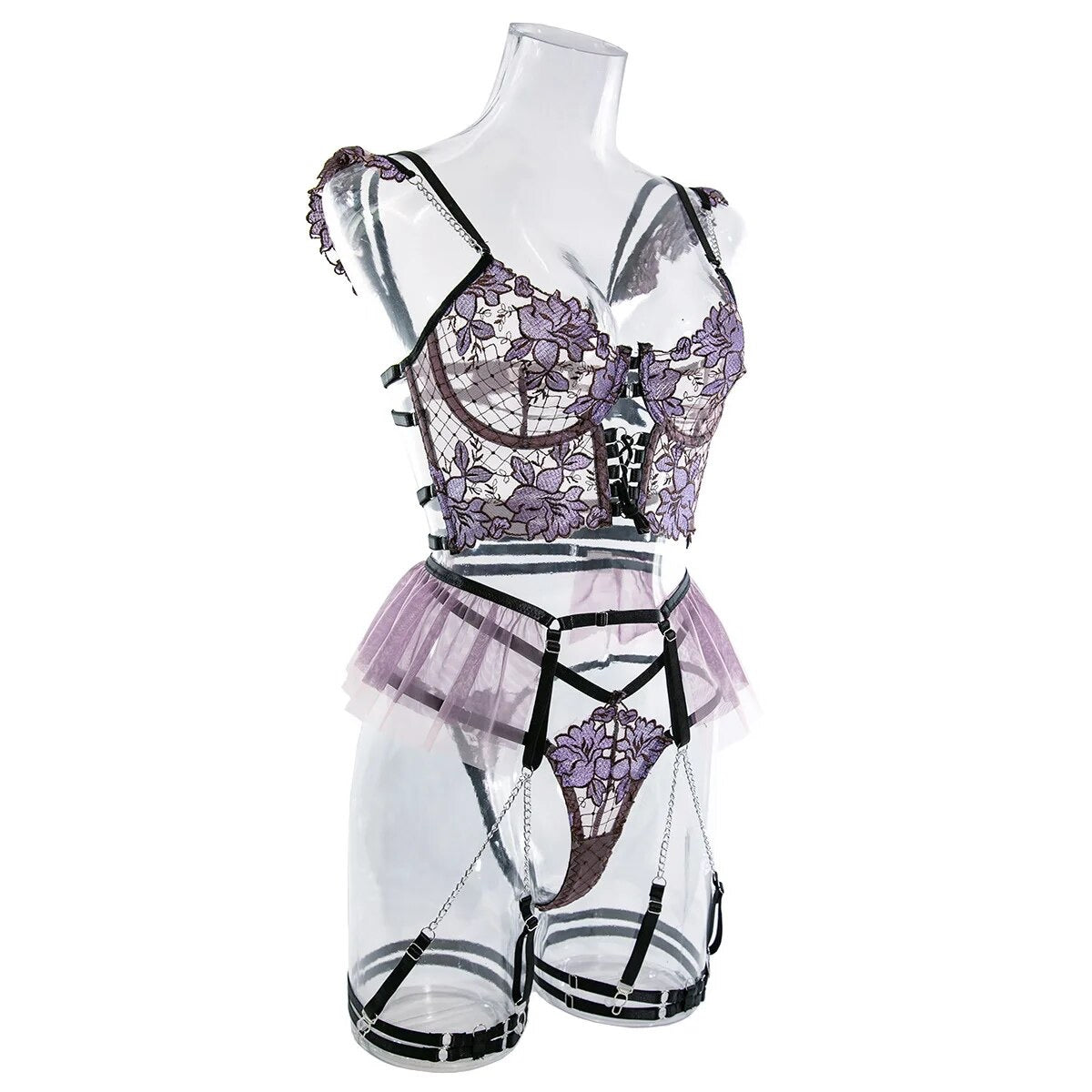 Plum Garden With Delicate Chains Lingerie Set