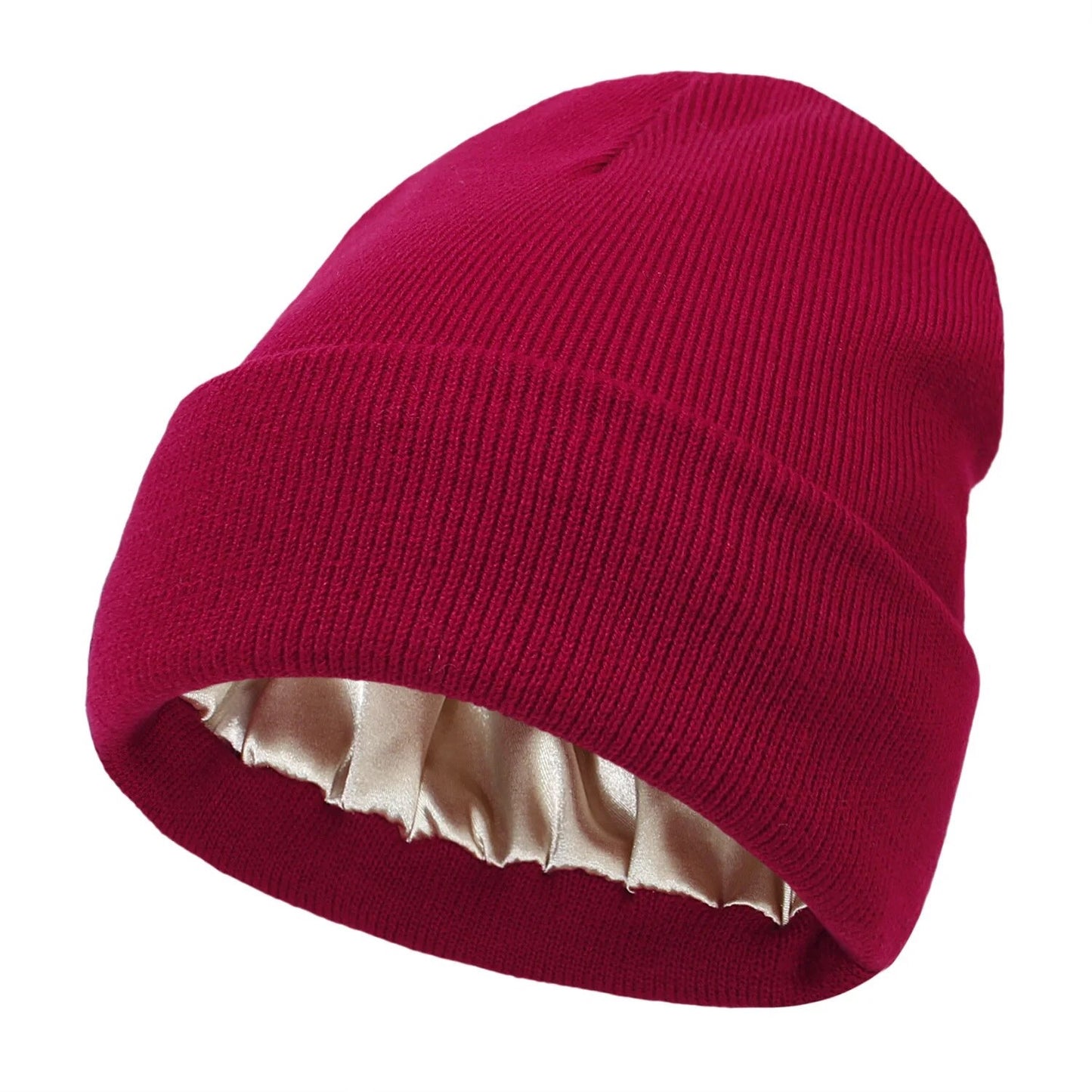 Red Satin Lined Beanie Winter Hat