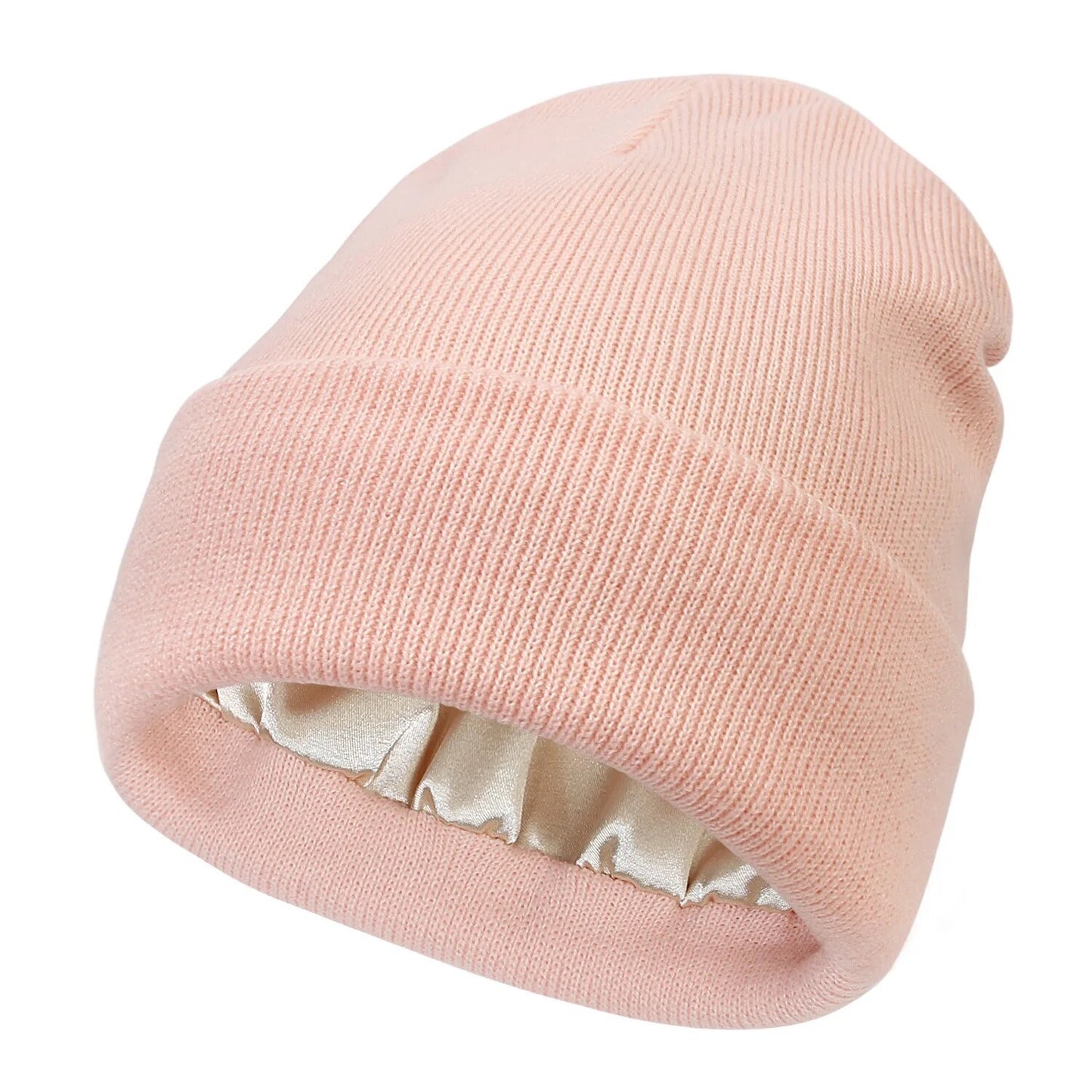 Pink Satin Lined Beanie Winter Hat