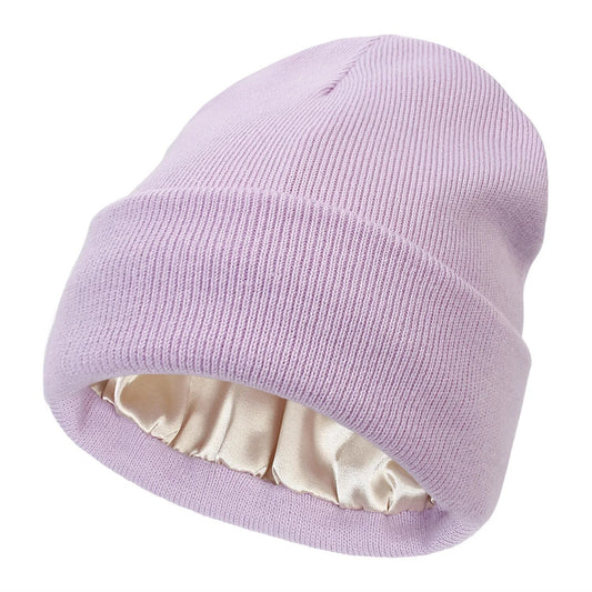 Purple Satin Lined Beanie Winter Hat