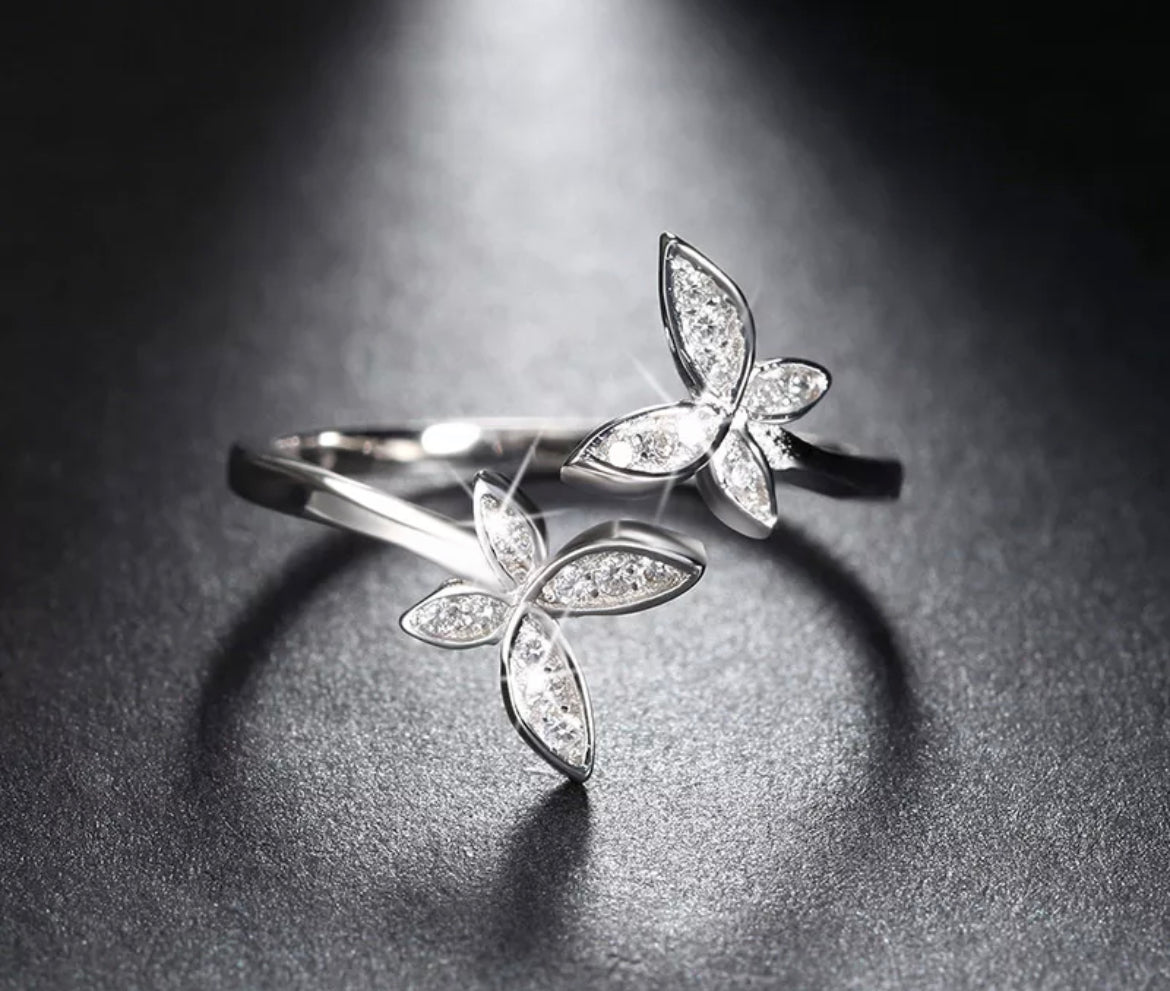 Adjustable Butterfly Ring Silver Bohemian Minimalist