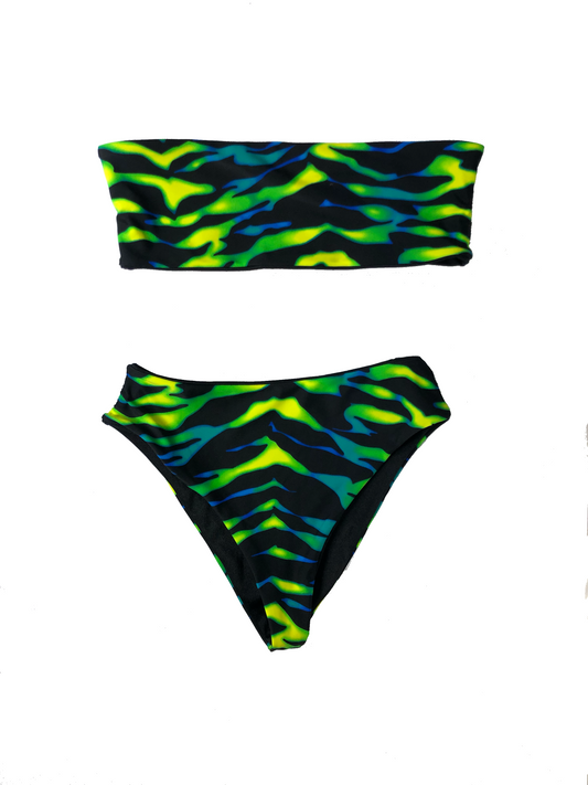 wendolin-designs - Wendolin Designs - Bikini Top - Reversible Neon Stripes And Black Bandeau Bikini Top- Strapless