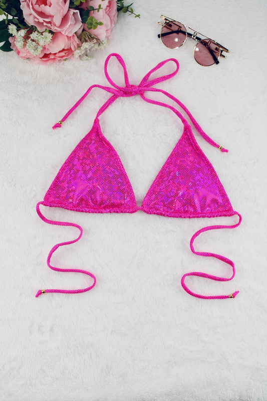 Triangular Bikini Top Pink Holographic Color