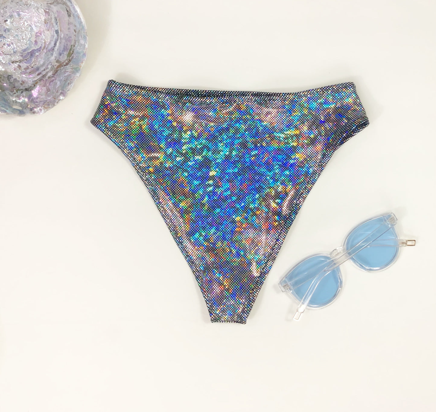 wendolin-designs - Wendolin Designs - Bikini bottom - High-Waist Full Coverage Bikini Bottom Color Silver Holographic