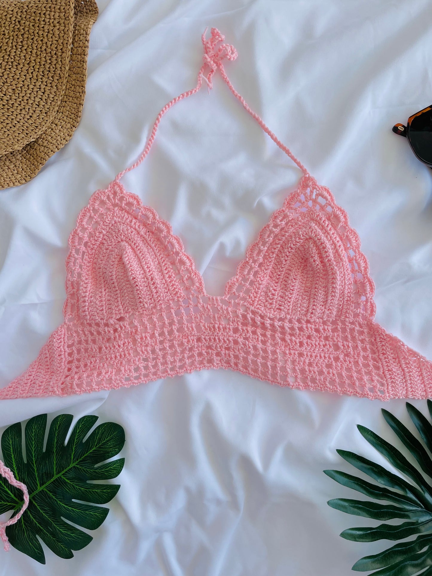 Pink Crochet Bikini Top