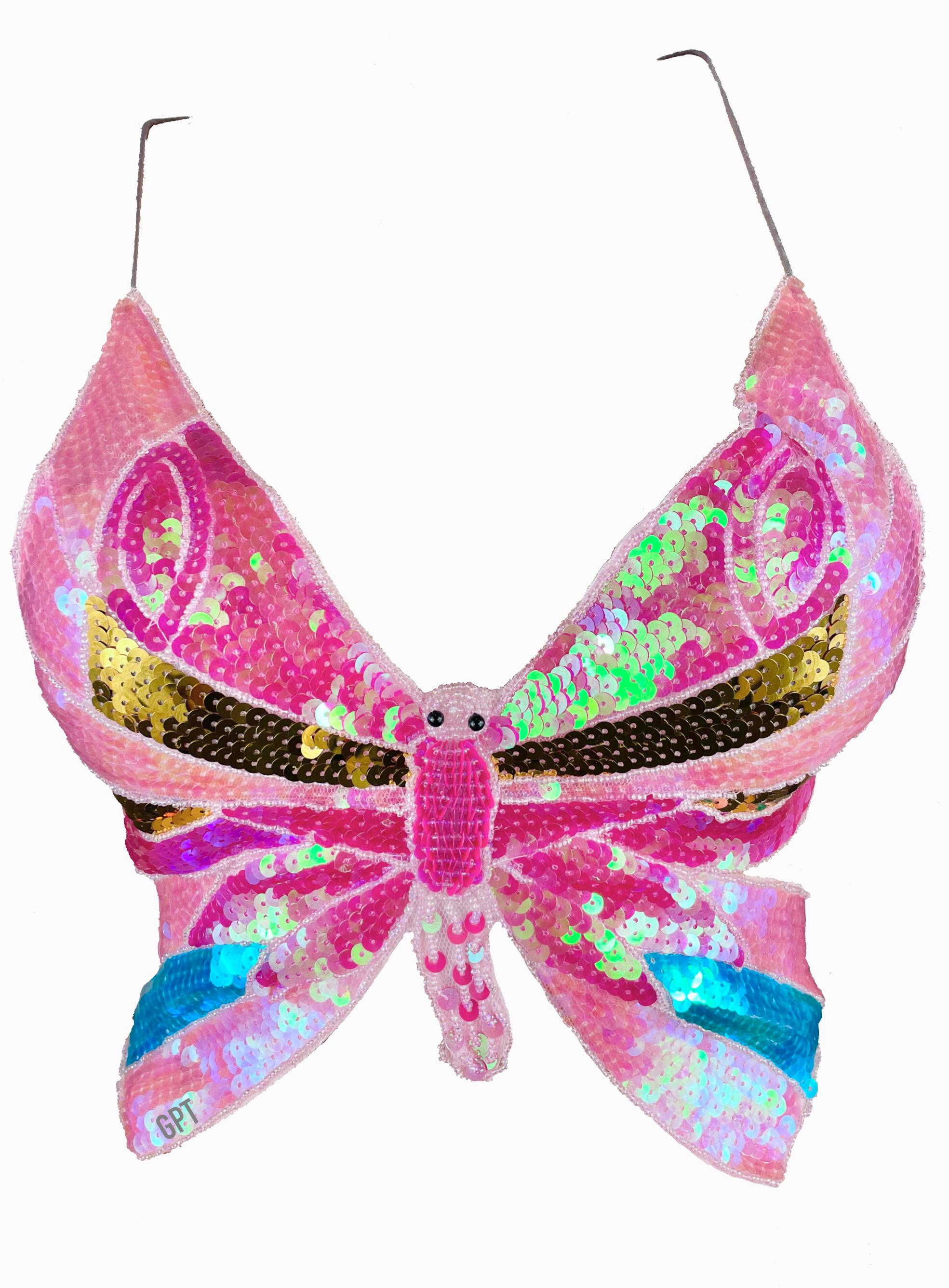 Festival Butterfly Sequin Festival Top, Pink Summer Dancing Top