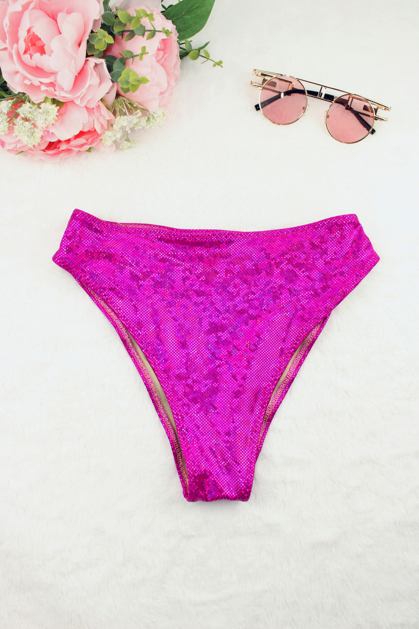 Purple Holographic Colors High Waist Bikini Bottoms