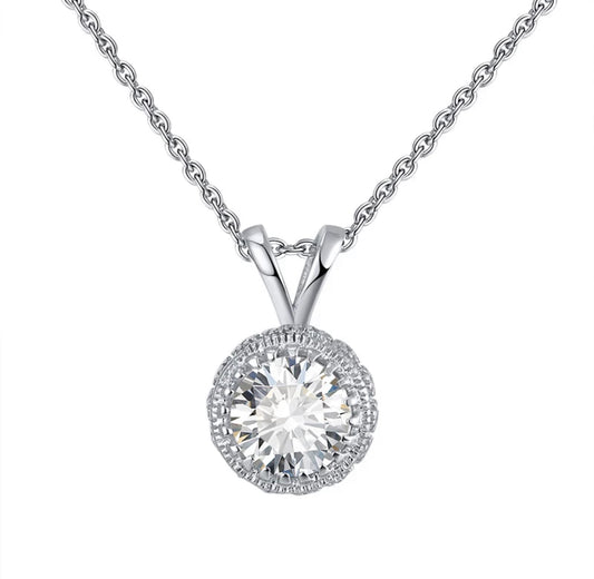 Pendant Necklace Fine Silver Jewelry, Round Cubic Zirconia