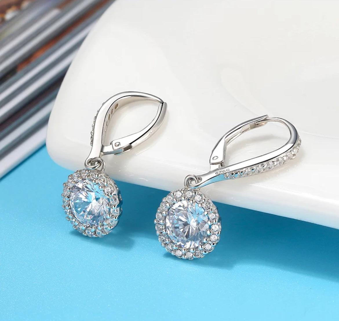 Dangle Bridal Earrings with Cubic Zircon Silver