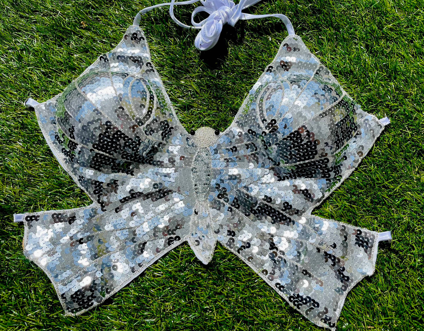 Butterfly Sequin Top Silver Color