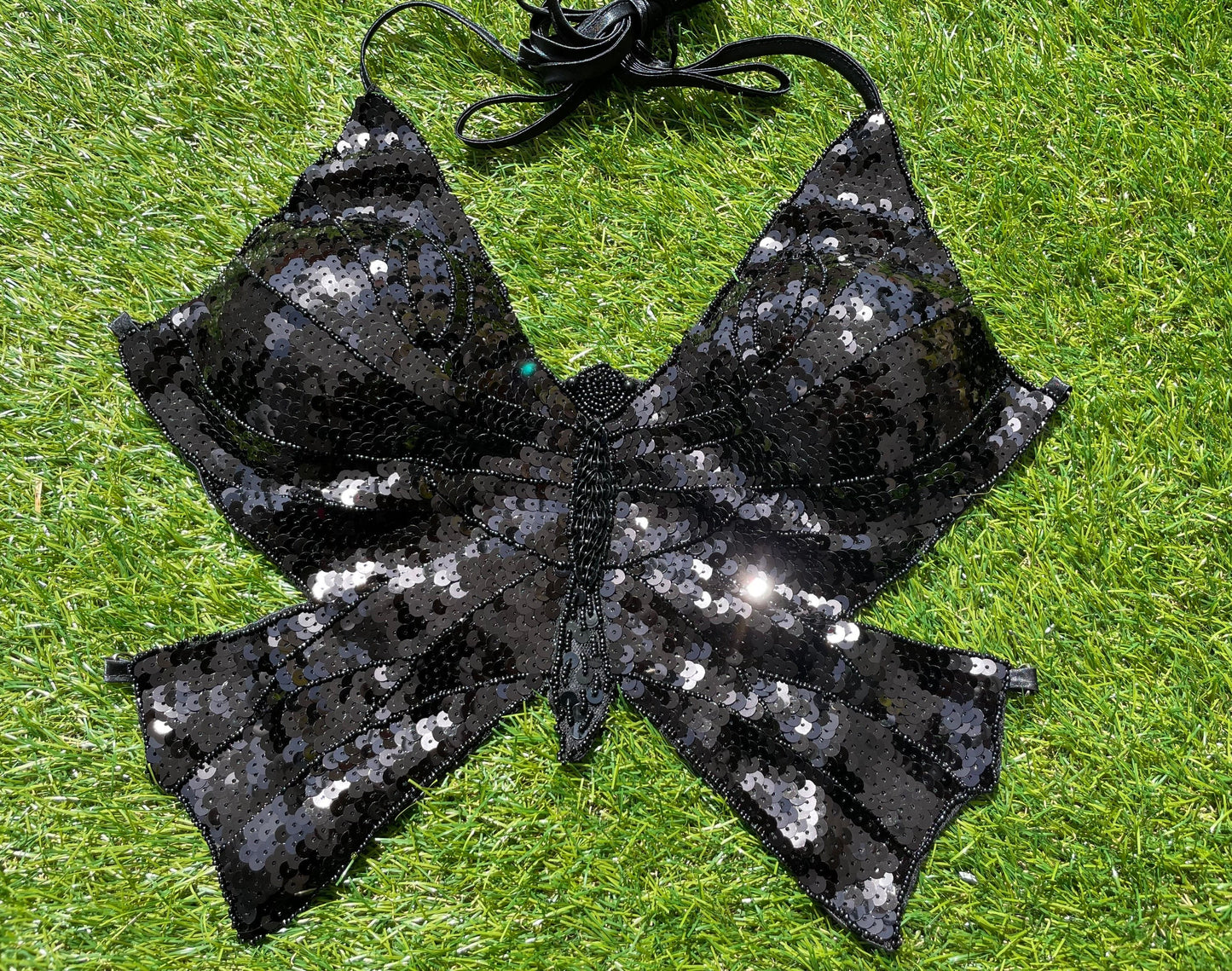 Black Butterfly Sequin Women's Crop Top