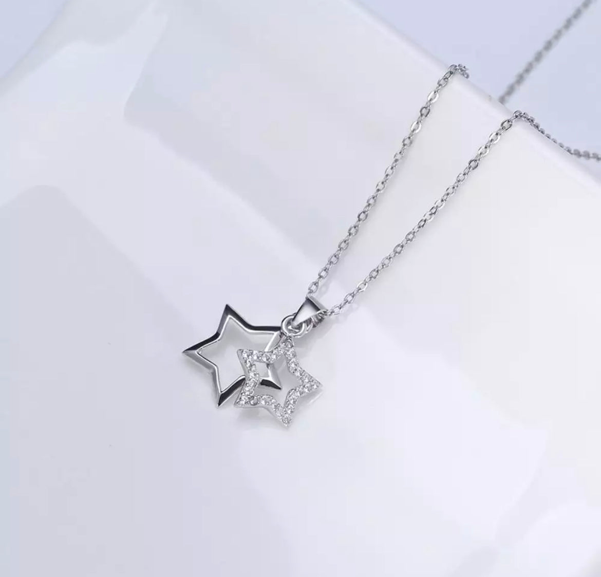 Pendant Necklace Dainty Stars Silver