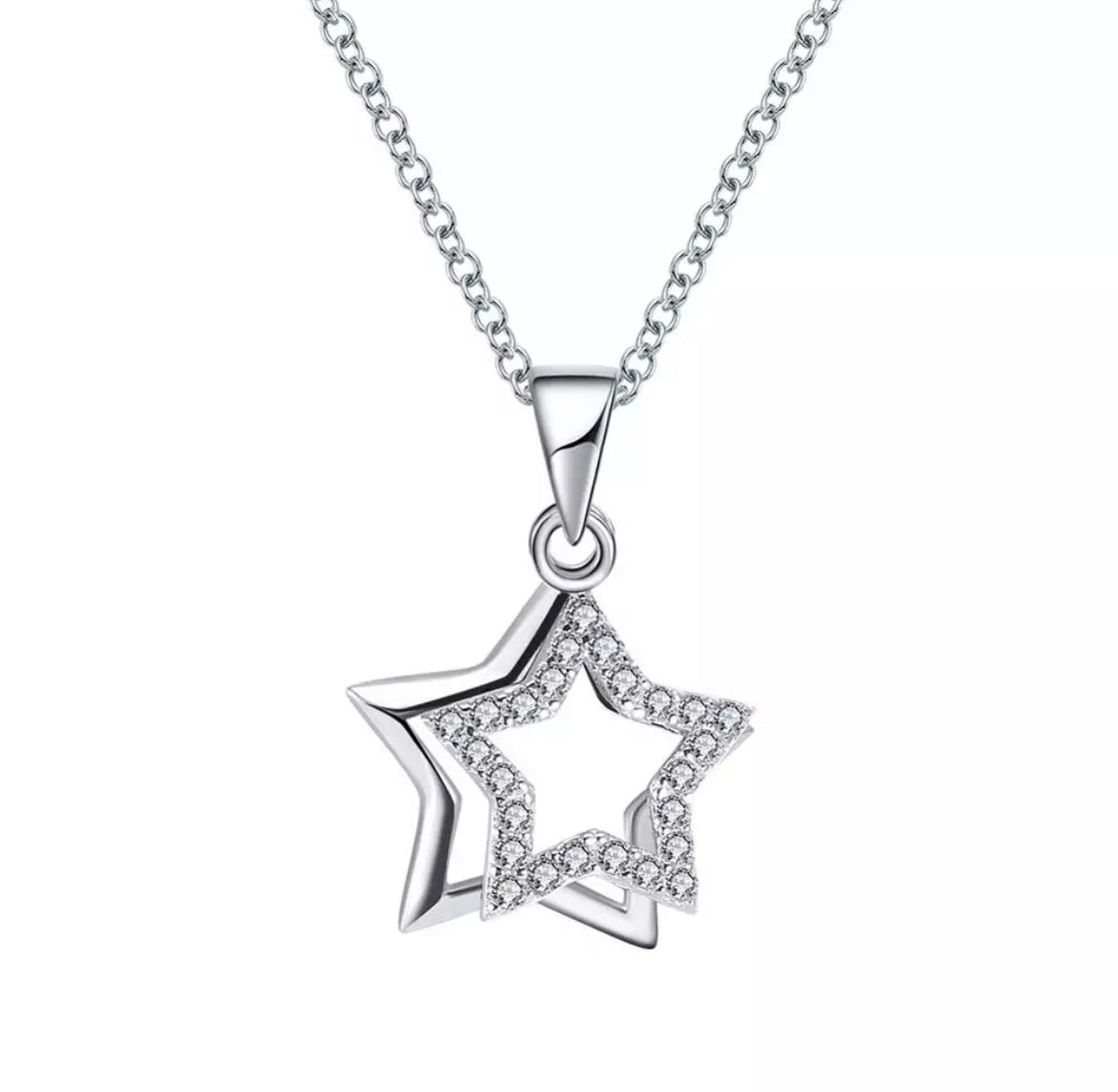 Pendant Necklace Dainty Stars Silver
