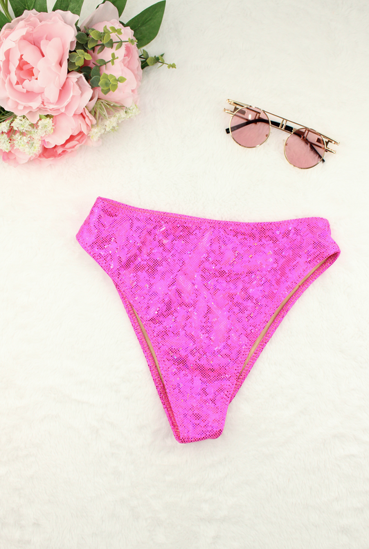Pink Bikini Bottoms High Waist Sparkling Color