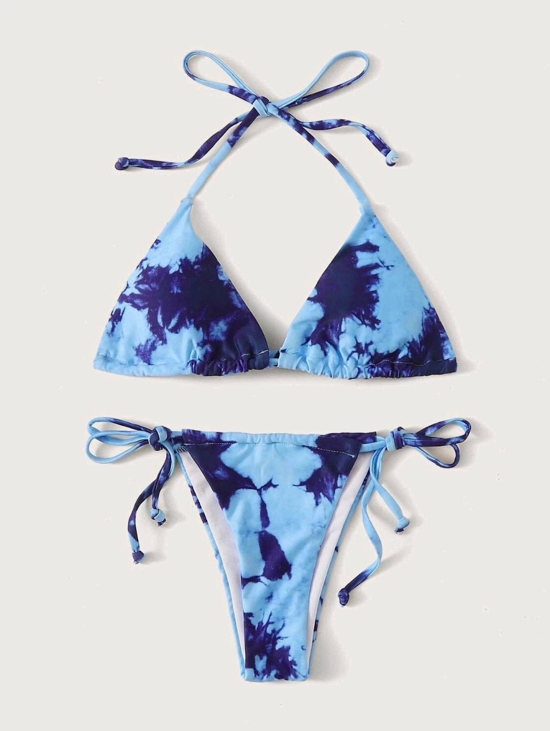 Blue Tie Dye Print Style Two Piece Bikini Set