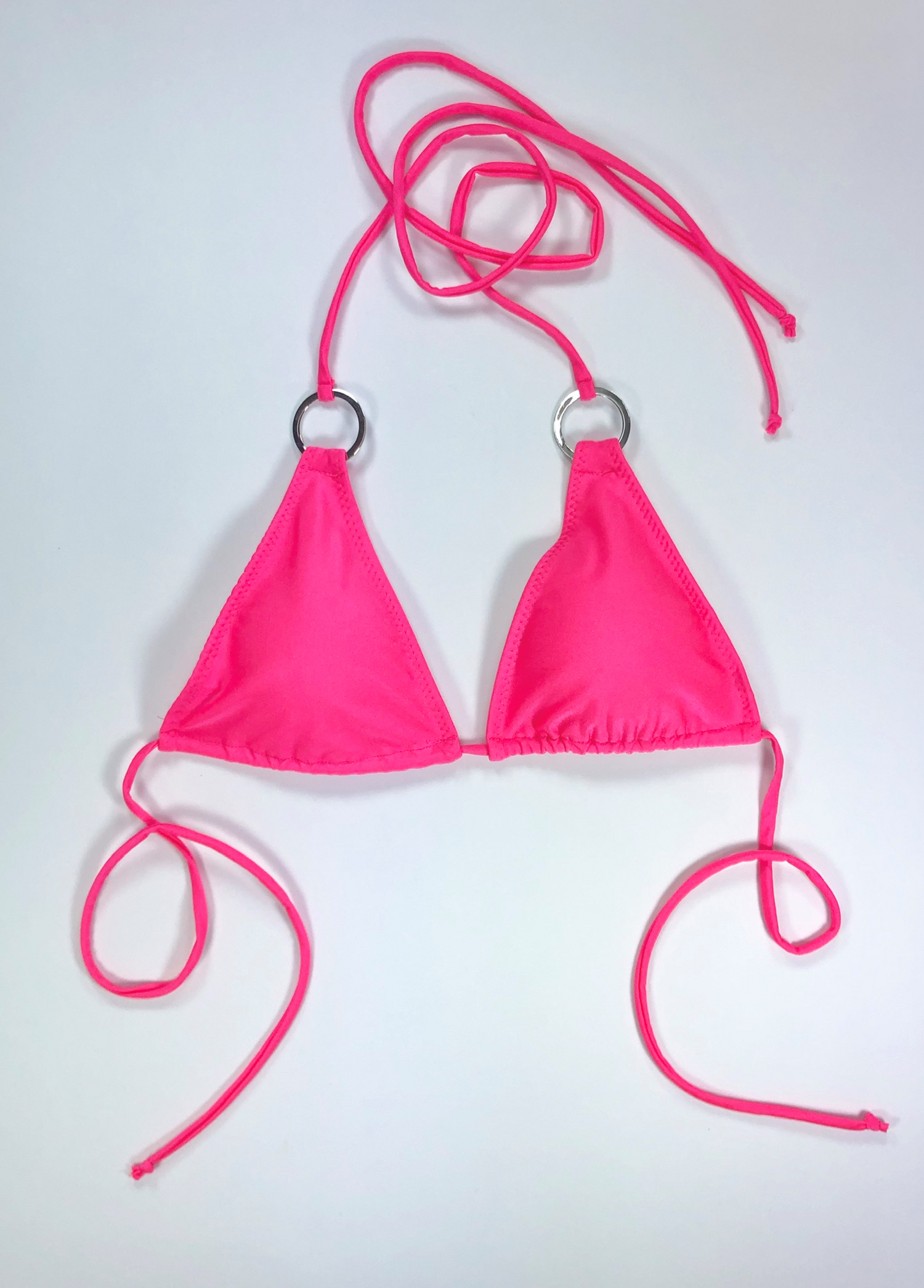 wendolin-designs - Wendolin Designs - Bikini Top - Triangular Bikini With Halter Collar Top- Color Silver Rings Neon Pink